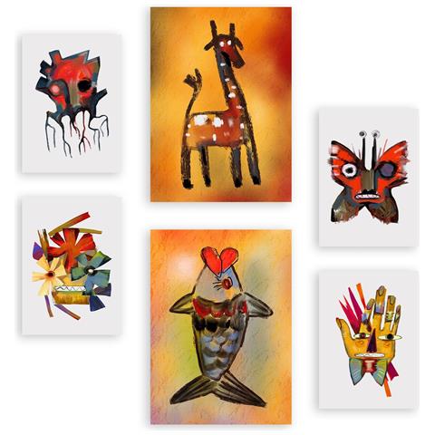 Set Di 6 Stampe Si Distingue 3 In Animali Astratti Dipinti Decorativi Estetici Per Il Tuo Soggiorno, Camera Da Letto, Casa A3 & A4 Senza Cornice - Foto 1