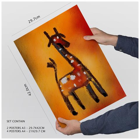 Set Di 6 Stampe Si Distingue 3 In Animali Astratti Dipinti Decorativi Estetici Per Il Tuo Soggiorno, Camera Da Letto, Casa A3 & A4 Senza Cornice - Foto 4