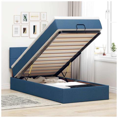 Struttura Letto Pouf con Materasso Blu 80x200 cm in Tessuto - Foto 2