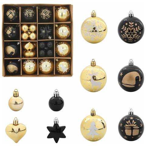 Set di Palle di Natale 40 pcs Nero e Oro Plastica - Foto 1