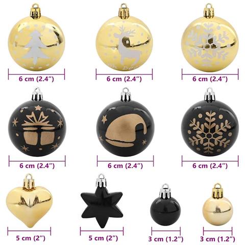 Set di Palle di Natale 40 pcs Nero e Oro Plastica - Foto 7