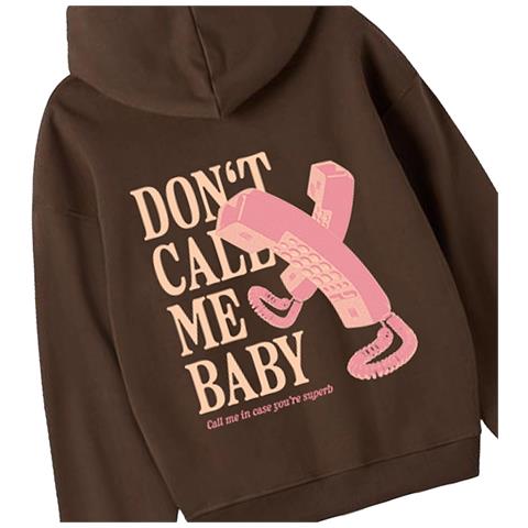 Non Chiamarmi Piccola Felpa Con Cappuccio Spazzolato Oversize Marrone Donna a - Foto 2