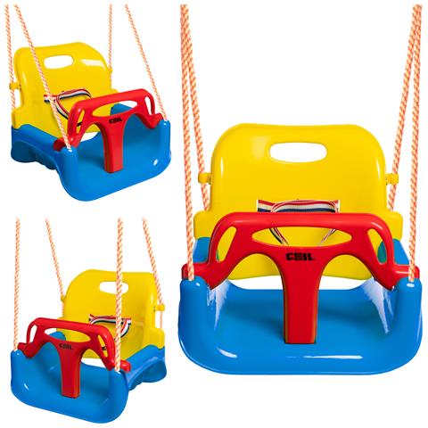 Altalena da giardino per bambini, sedia sospesa, robusta 3-in-1, seggiolino a secchiello, righe blu e gialle - Foto 4