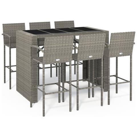 Set da Bar da Giardino 7 pz Grigio in Polyrattan - Foto 1