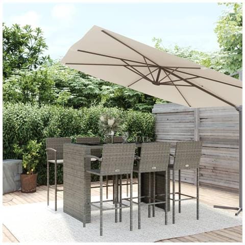 Set da Bar da Giardino 7 pz Grigio in Polyrattan - Foto 2