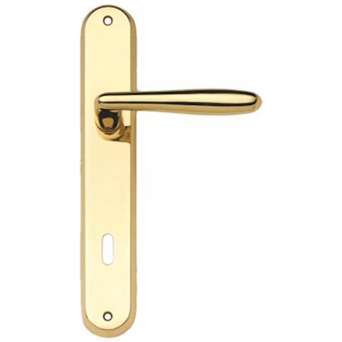 Maniglie In Coppia + Placca Serie Spica F / yale Per Porta Ottone Oro Lucido - Foto 1
