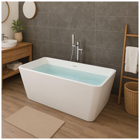 Vasca Da Bagno Freestanding Rettangolare Acrilico Bianco Lucido 3 Misure *** Misure : 170x80x58 Cm - Foto 4
