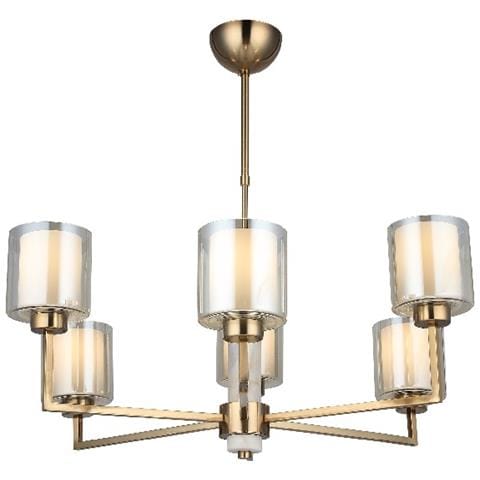 Lampadario Davon - Lampada A Sospensione - Da Soffitto - Oro In Metallo, Vetro, 72 X 72 X 80 Cm, 6 X E27, Max 40w - Foto 1