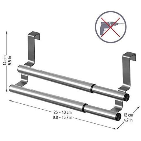 Doppia - Allungabile Sopra La Porta Portasciugamano - Tea Towel Holder Per Armadio Porte E Cassetti - No Foratura - A Scomparsa - 98-157 X 5.5 X 4.7 - Foto 2