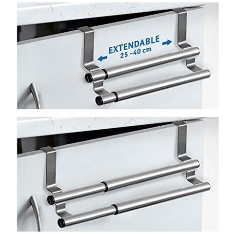 Doppia - Allungabile Sopra La Porta Portasciugamano - Tea Towel Holder Per Armadio Porte E Cassetti - No Foratura - A Scomparsa - 98-157 X 5.5 X 4.7 - Foto 4