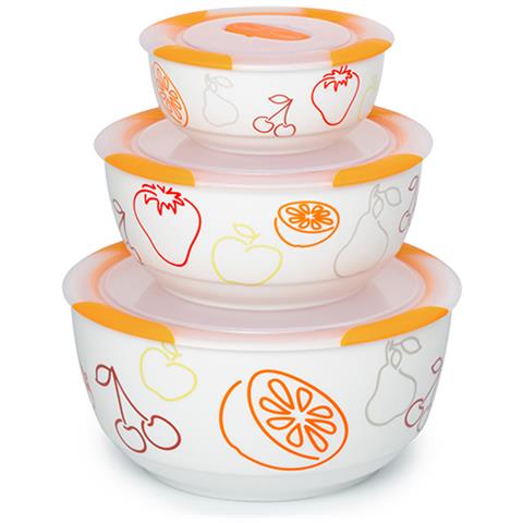 BS2981RC / OR Set di ciotole 1.7L Rotondo Ceramica Arancione, Bianco 3pezzo (i) Insalatiera - Foto 1