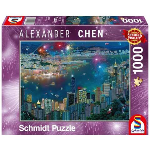 Puzzle Fuochi D'artificio Su Hong Kong, 1000 Pezzi - Foto 1