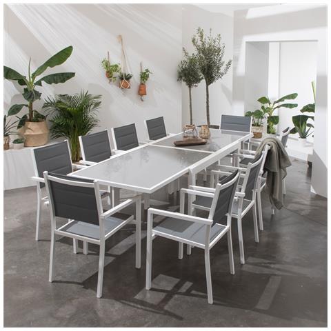 Lampedusaset Di Mobili Da Giardino Allungabili In Textilene Grigio 10 Posti - Alluminio Bianco - Foto 12