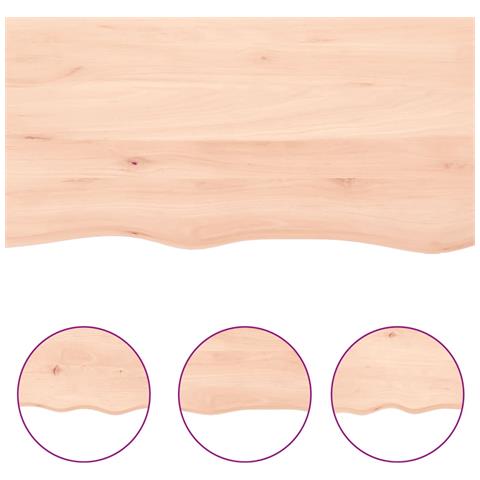 Piano Bagno 100x40x2 cm in Legno Massello Non Trattato - Foto 5