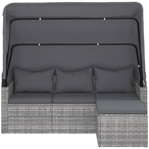 Divano Giardino 3 Posti Tetto E Poggiapiedi Grigio Polyrattan - Foto 2