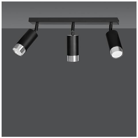 Lampada A Soffitto Hiro - Nero, Cromo - Acciaio Verniciato A Polvere - 45x19x6 Cm - Foto 2