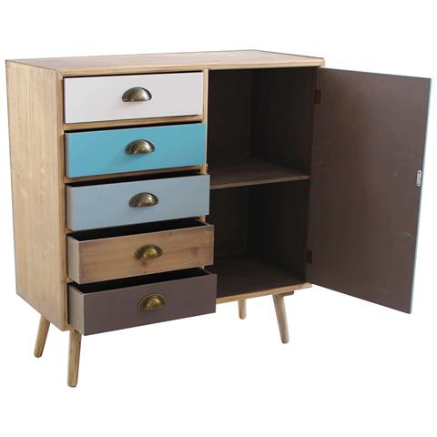 Mobiletto In Legno Con 5 Cassetti Colorati E 1 Anta Calvin - Foto 2