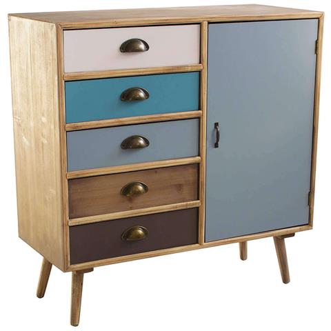 Mobiletto In Legno Con 5 Cassetti Colorati E 1 Anta Calvin - Foto 1