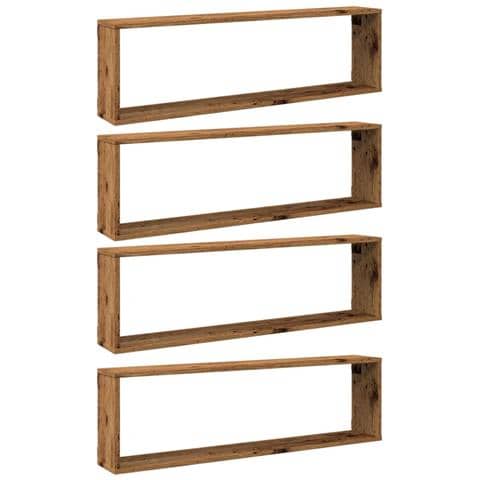 Mensole Parete A Cubo 4 Pz Legno Vecchio 100x15x30cm Truciolato - Foto 2