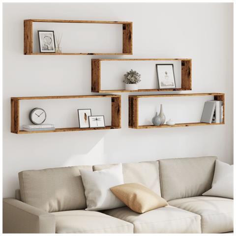 Mensole Parete A Cubo 4 Pz Legno Vecchio 100x15x30cm Truciolato - Foto 3