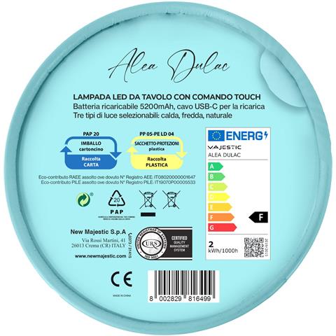 Lampada Da Tavolo Ricaricabile Alea Dulac - Blu - Metallo - 12x12x37 Cm - Foto 5