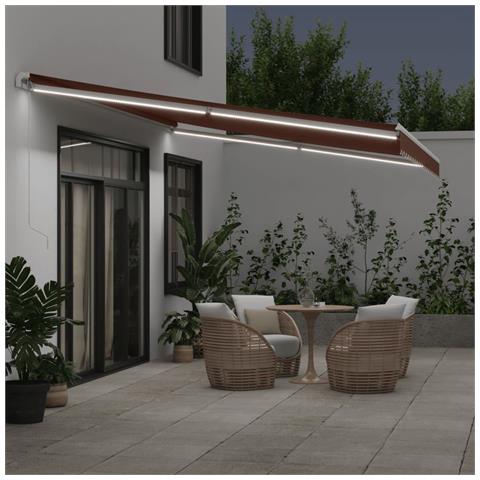 Tenda Da Sole Retrattile Manuale Con Led Marrone 500x300 Cm - Foto 3