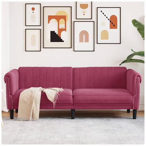 Divano A 3 Posti Rosso Vino In Velluto - Foto 1