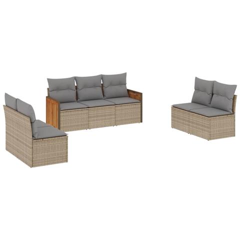 Set Divani Da Giardino 7 Pz Con Cuscini Beige In Polyrattan - Foto 2