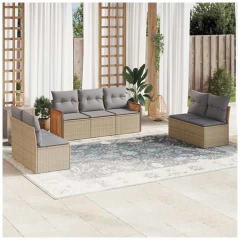 Set Divani Da Giardino 7 Pz Con Cuscini Beige In Polyrattan - Foto 1