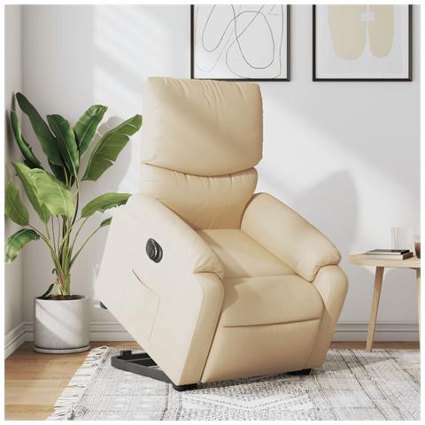 Poltrona Alzapersona Reclinabile Elettrica Crema In Tessuto - Foto 8