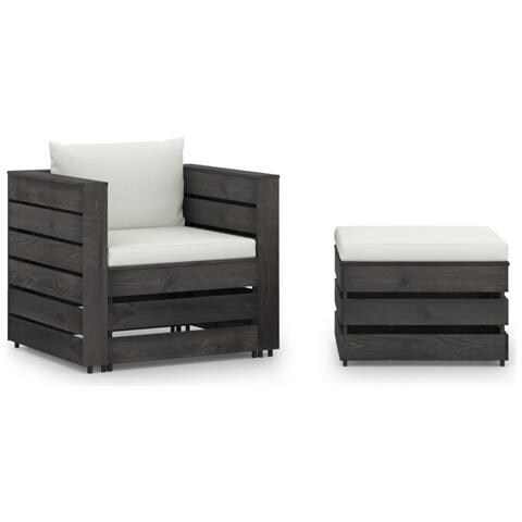 Set Salotto Da Giardino 2pz Con Cuscini Legno Impregnato Grigio - Foto 2