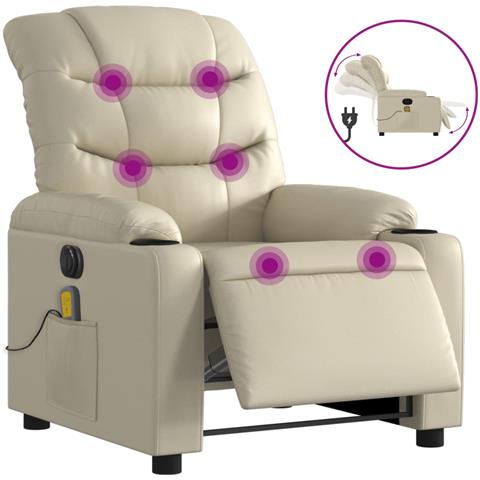 Poltrona Massaggiante Elettrica Reclinabile Crema Similpelle - Foto 1