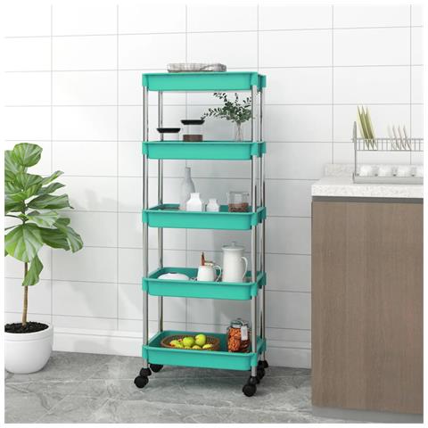 Carrello Da Cucina 5 Ripiani Turchese 42x29x128 Cm Ferro E Abs - Foto 7