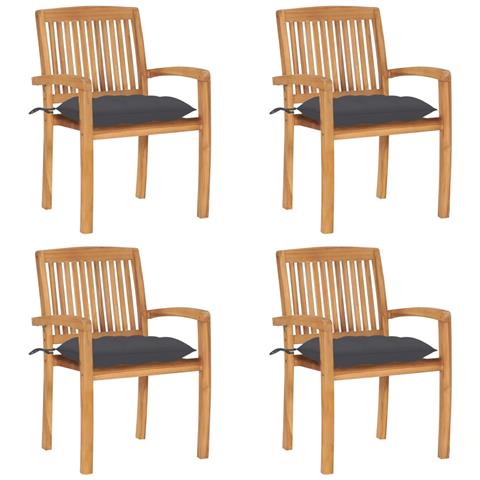 Sedie Da Giardino Impilabili 4 Pz Con Cuscini Massello Di Teak - Foto 2