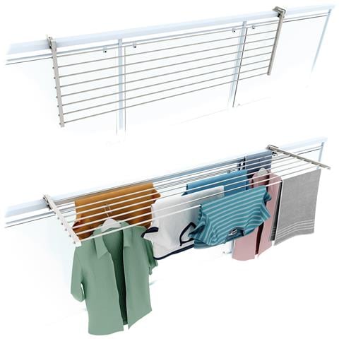 Stendino Salvaspazio Per Ringhiera 162x63x8 Cm Bianco, Struttura Ribaltabile In Alluminio Da Esterno - Foto 1