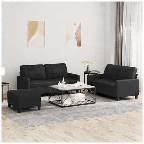 Set di Divani 3 pz con Cuscini Nero in Similpelle - Foto 2