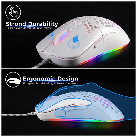 Mouse Da Gioco Rgb Con Porta Type-c White - Foto 7