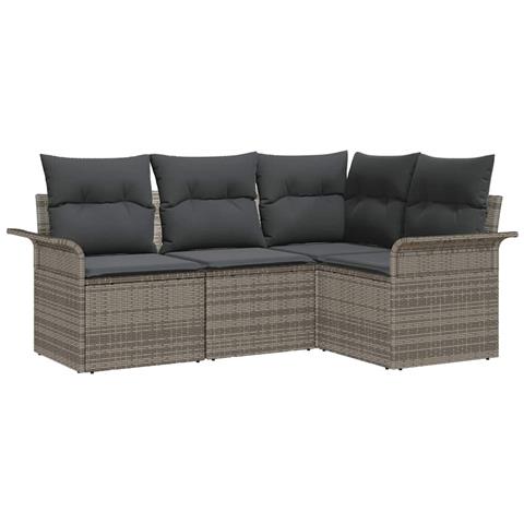 Set Divano da Giardino a 4 Pezzi con Cuscini Grigio in Polyrattan - Foto 1