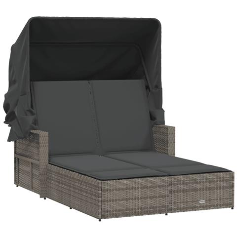 Lettino Doppio con Baldacchino e Cuscini Grigio in Polyrattan - Foto 1