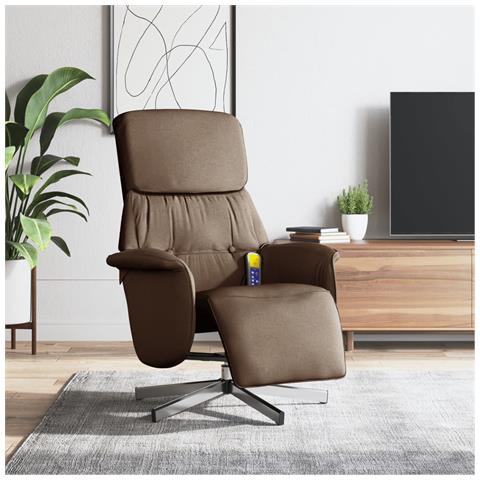 Poltrona Reclinabile Massaggio e Poggiapiedi Marrone in Tessuto - Foto 2