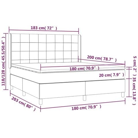 Giroletto a Molle con Materasso Grigio Chiaro180x200 cm Tessuto - Foto 7