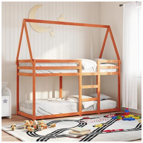 Letto a Castello con Tetto Cera 90x200 cm Legno Massello Pino - Foto 2