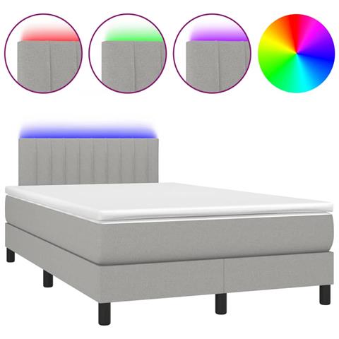 Letto a Molle Materasso e LED Grigio Chiaro 120x190 cm Tessuto - Foto 1