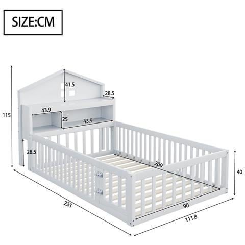 Letto Per Bambini 90x200cm, Con Vano Contenitore, Ripiani, Guida Per Quadri, Guida Di Sicurezza E Porta, Struttura In Legno Massiccio, Con Rete A Doghe, Bianco - Foto 4