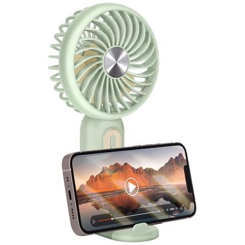 Ventilatore Portatile Silenzioso A 3 Velocità Con Batteria E Supporto Per Telefono, Verde - Foto 5
