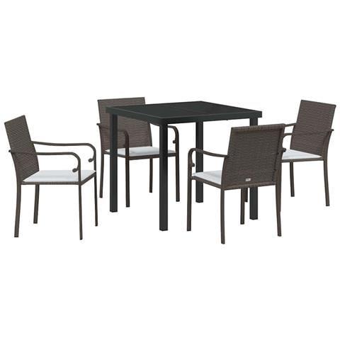 Set da Pranzo per Giardino 5 pcs Marrone Poly Rattan - Foto 1