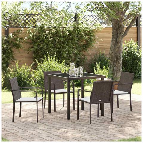 Set da Pranzo per Giardino 5 pcs Marrone Poly Rattan - Foto 2