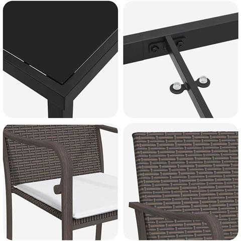 Set da Pranzo per Giardino 5 pcs Marrone Poly Rattan - Foto 9