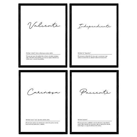 Set Di 4 Stampe Fogli Con Definizioni Di Parole Per Coppia Ragazze Sfondo Bianco Cornice Nera A4 - Foto 1
