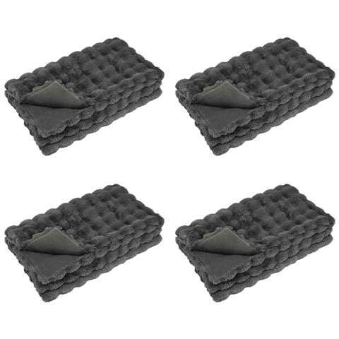 Coperta in Pelliccia di Coniglio Finta 4 pcs Grigio scuro - Foto 1